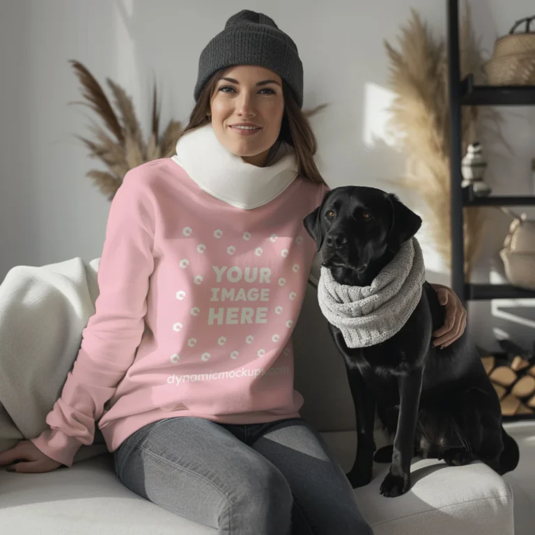 Woman Pink Sweatshirt Mockup Front View Template