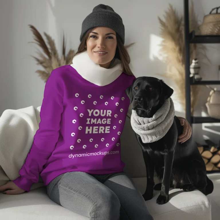 Woman Purple Sweatshirt Mockup Front View Template