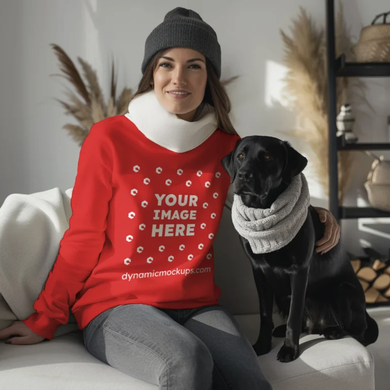 Woman Red Sweatshirt Mockup Front View Template