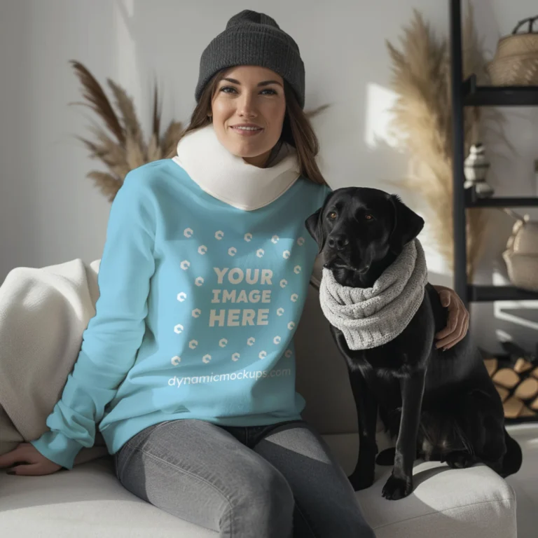 Woman Sky Blue Sweatshirt Mockup Front View Template