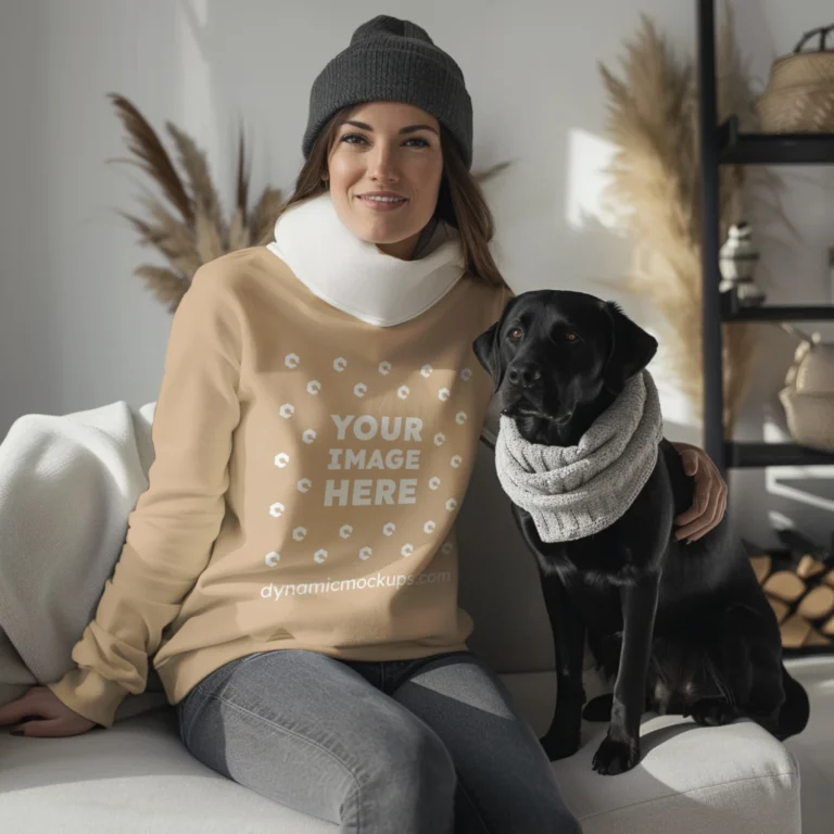 Woman Tan Sweatshirt Mockup Front View Template