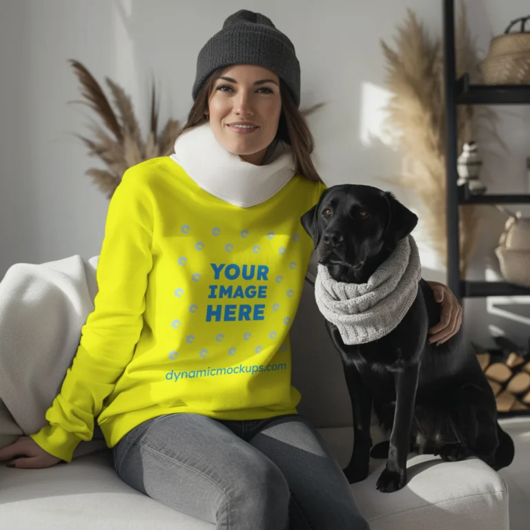 Woman Yellow Sweatshirt Mockup Front View Template