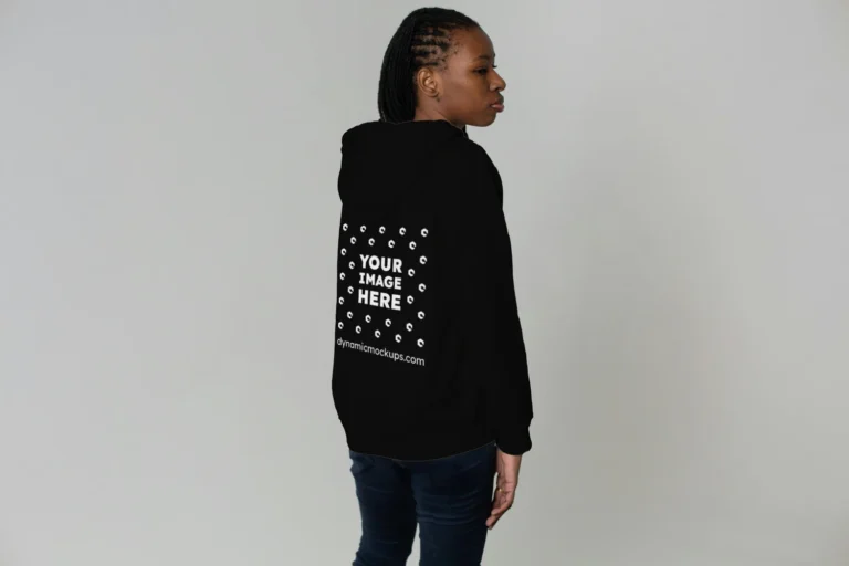 Woman Wearing Black Hoodie Mockup Back View Template