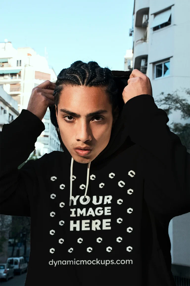 Woman Wearing Black Hoodie Mockup Front View Template