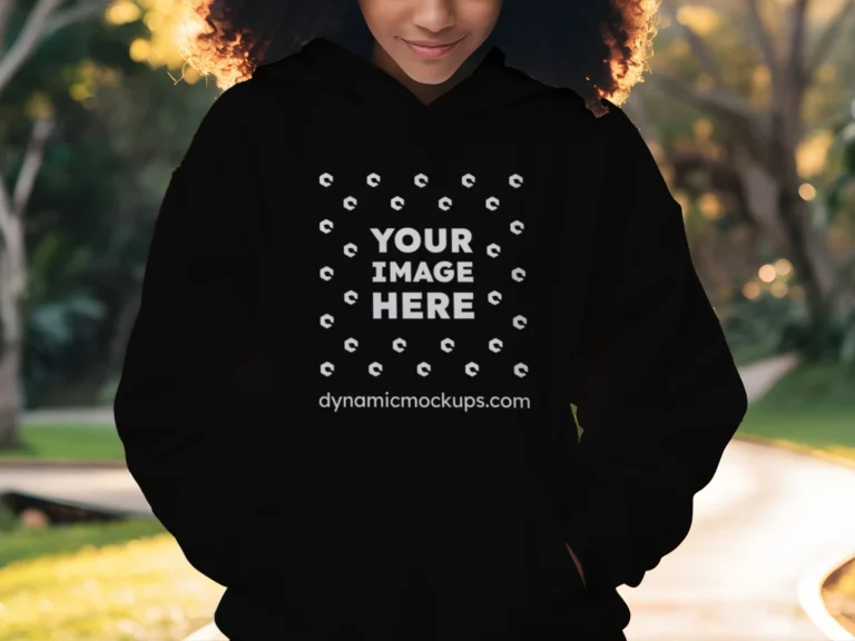 Woman Wearing Black Hoodie Mockup Front View Template