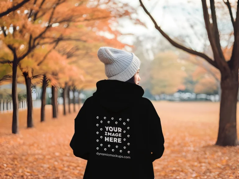 Woman Wearing Black Hoodie Mockup Back View Template
