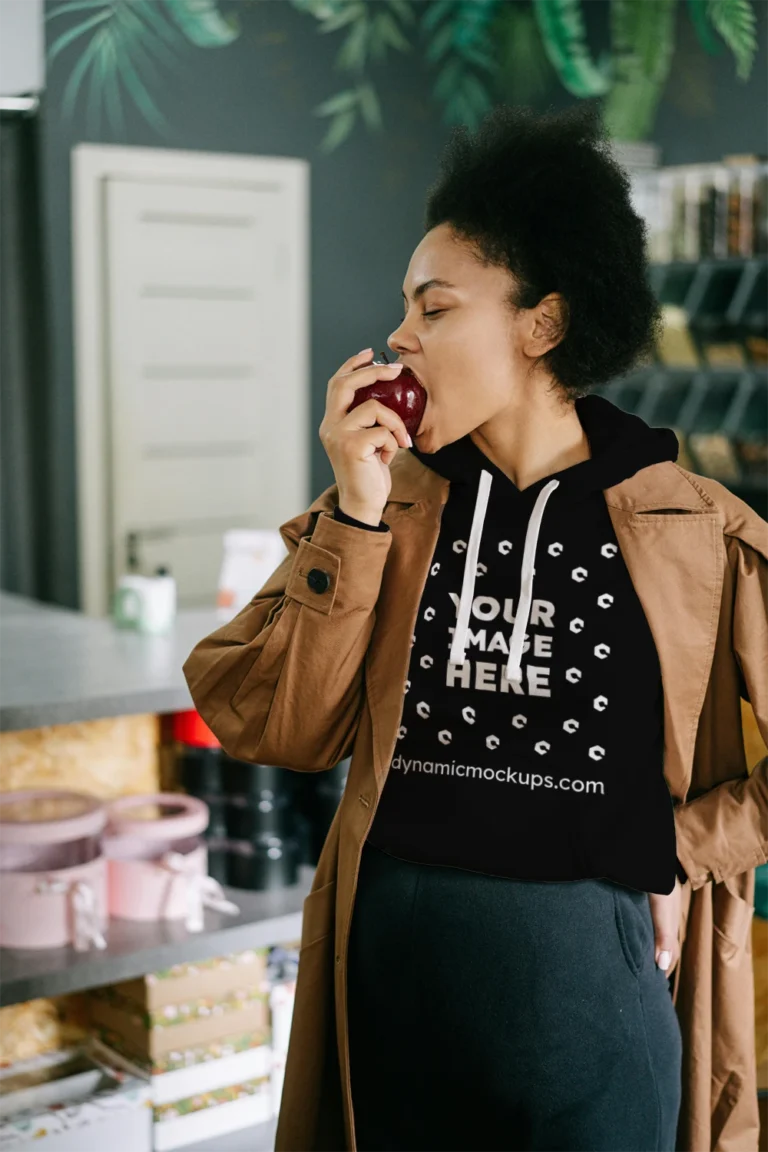 Woman Wearing Black Hoodie Mockup Front View Template