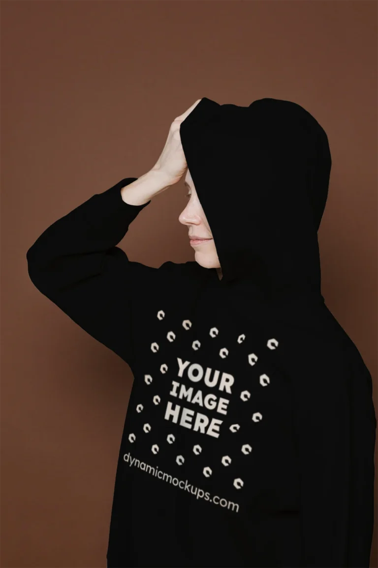 Woman Wearing Black Hoodie Mockup Front View Template