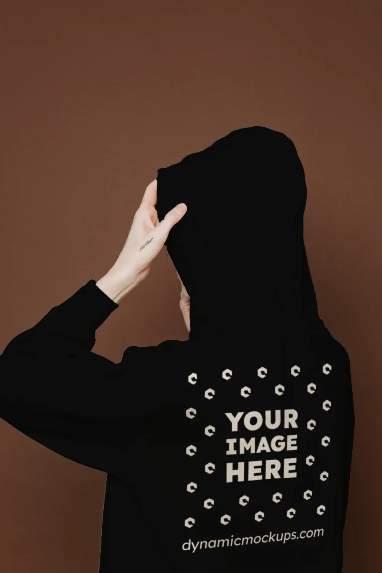 Woman Wearing Black Hoodie Mockup Back View Template