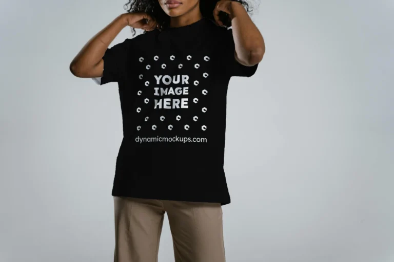 Woman Wearing Black T-shirt Mockup Front View Template