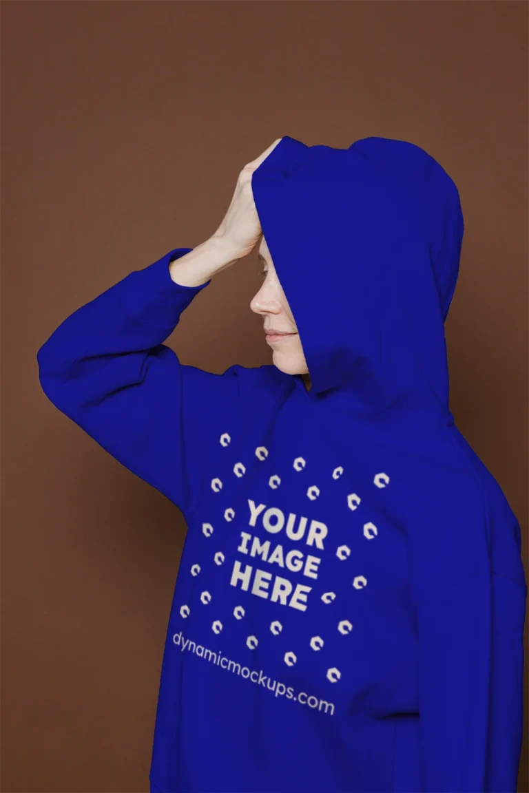Woman Wearing Blue Hoodie Mockup Front View Template