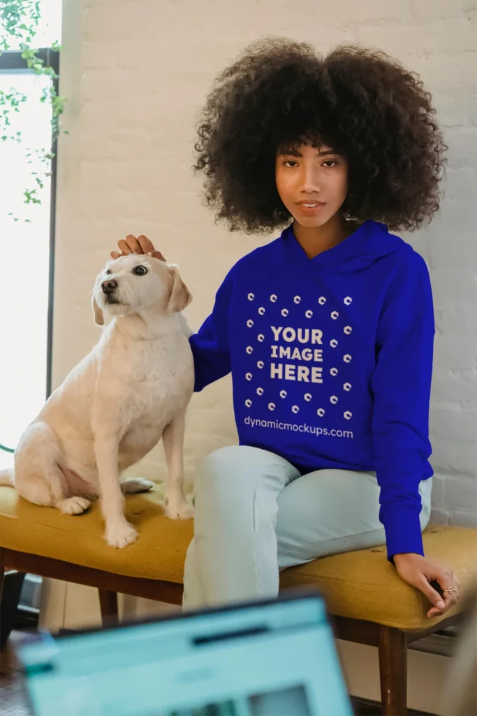 Woman Wearing Blue Hoodie Mockup Front View Template