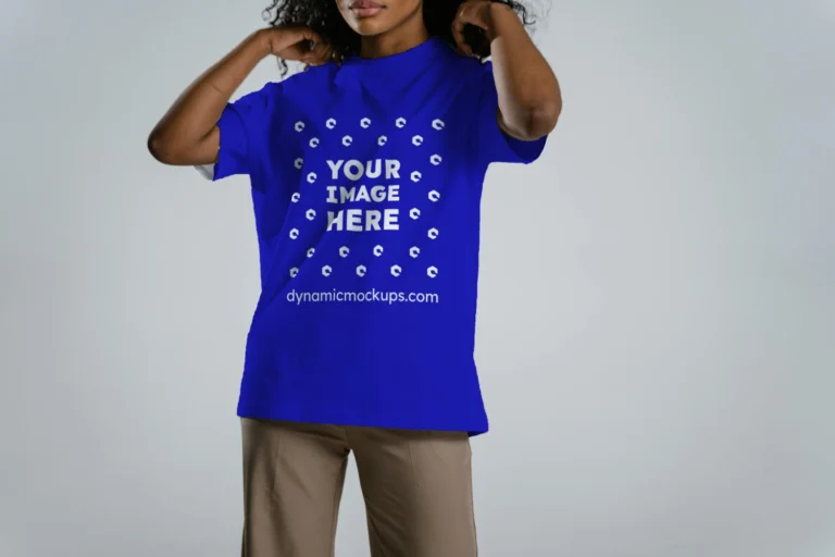 Woman Wearing Blue T-shirt Mockup Front View Template