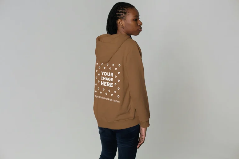 Woman Wearing Brown Hoodie Mockup Back View Template