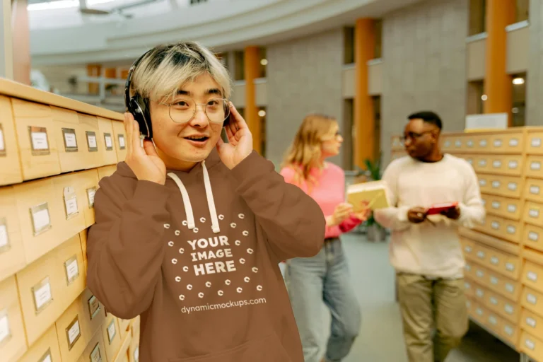 Woman Wearing Brown Hoodie Mockup Front View Template