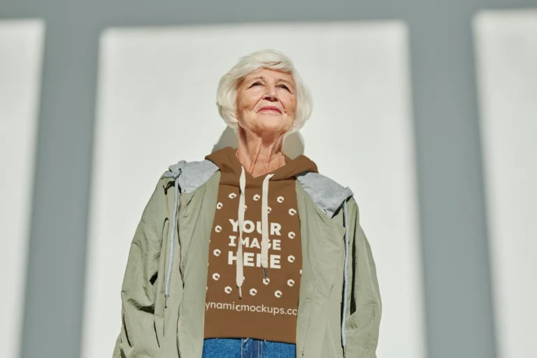 Woman Wearing Brown Hoodie Mockup Front View Template