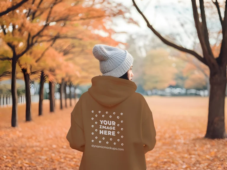 Woman Wearing Brown Hoodie Mockup Back View Template