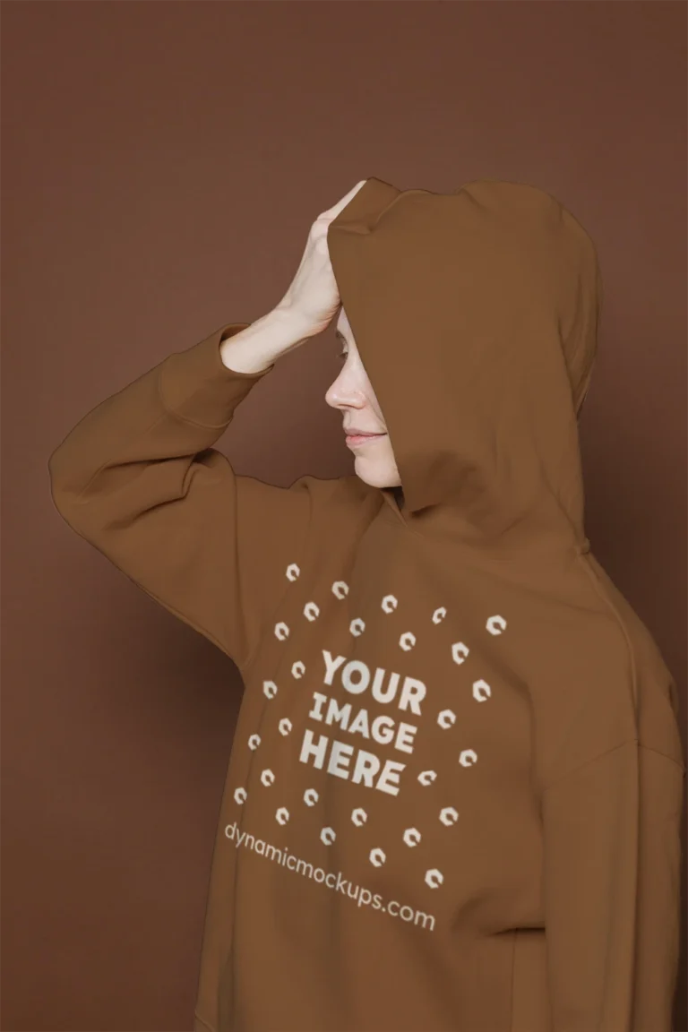 Woman Wearing Brown Hoodie Mockup Front View Template