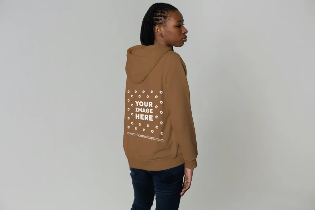 Woman Wearing Brown Hoodie Mockup Back View Template