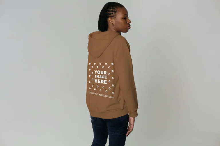 Woman Wearing Brown Hoodie Mockup Back View Template