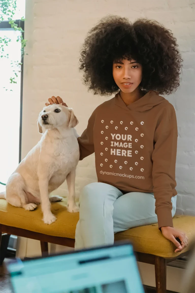 Woman Wearing Brown Hoodie Mockup Front View Template