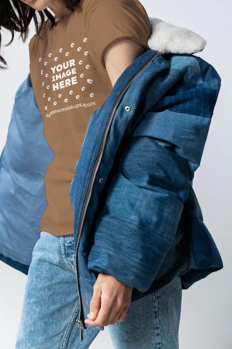 Woman Wearing Brown T-shirt Mockup Front View Template