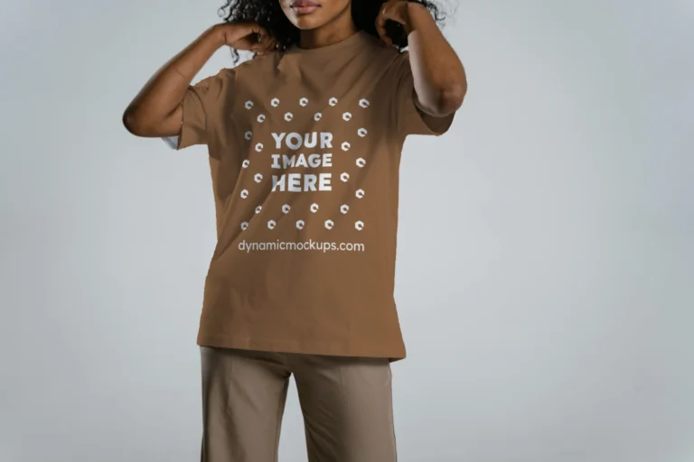 Woman Wearing Brown T-shirt Mockup Front View Template