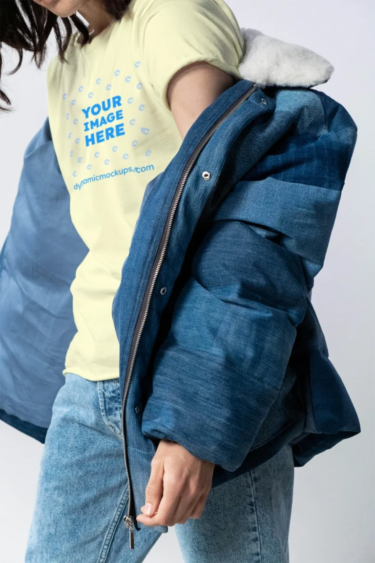 Woman Wearing Cream T-shirt Mockup Front View Template