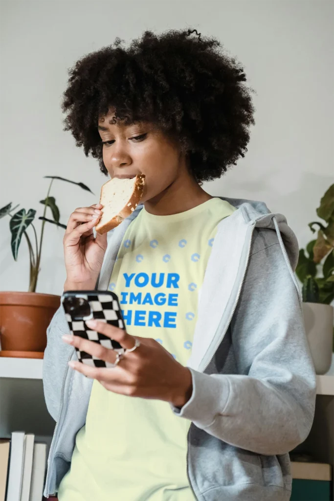 Woman Wearing Cream T-shirt Mockup Front View Template