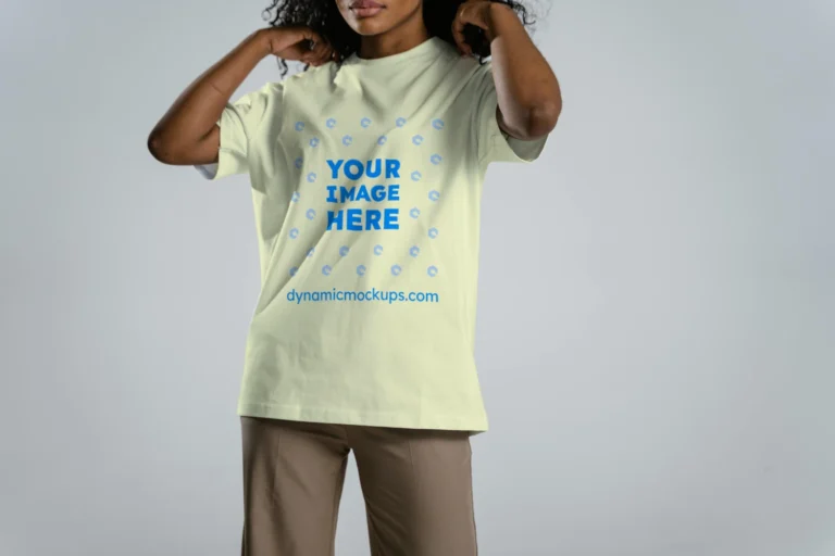 Woman Wearing Cream T-shirt Mockup Front View Template