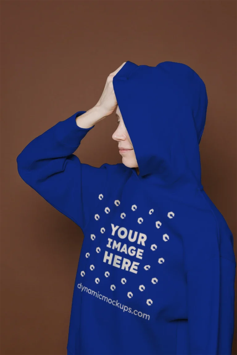 Woman Wearing Dark Blue Hoodie Mockup Front View Template