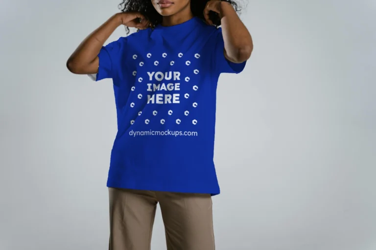 Woman Wearing Dark Blue T-shirt Mockup Front View Template