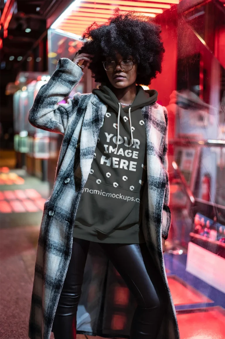 Woman Wearing Dark Gray Hoodie Mockup Front View Template