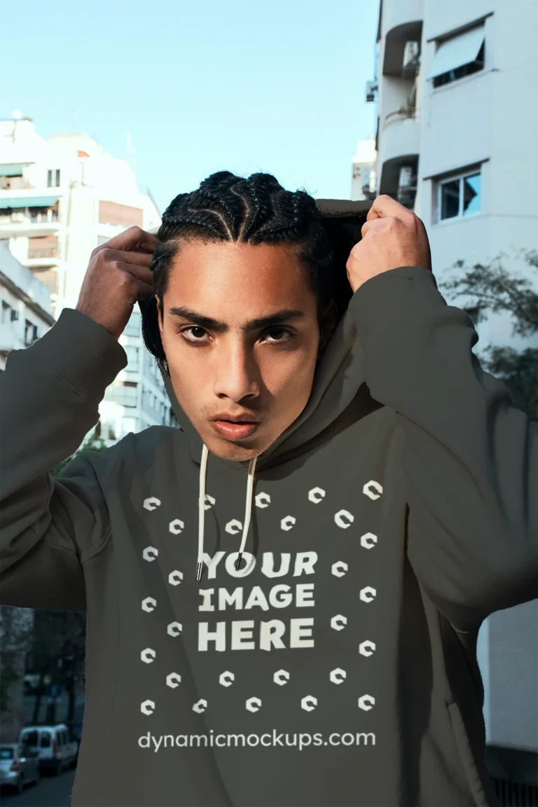 Woman Wearing Dark Gray Hoodie Mockup Front View Template