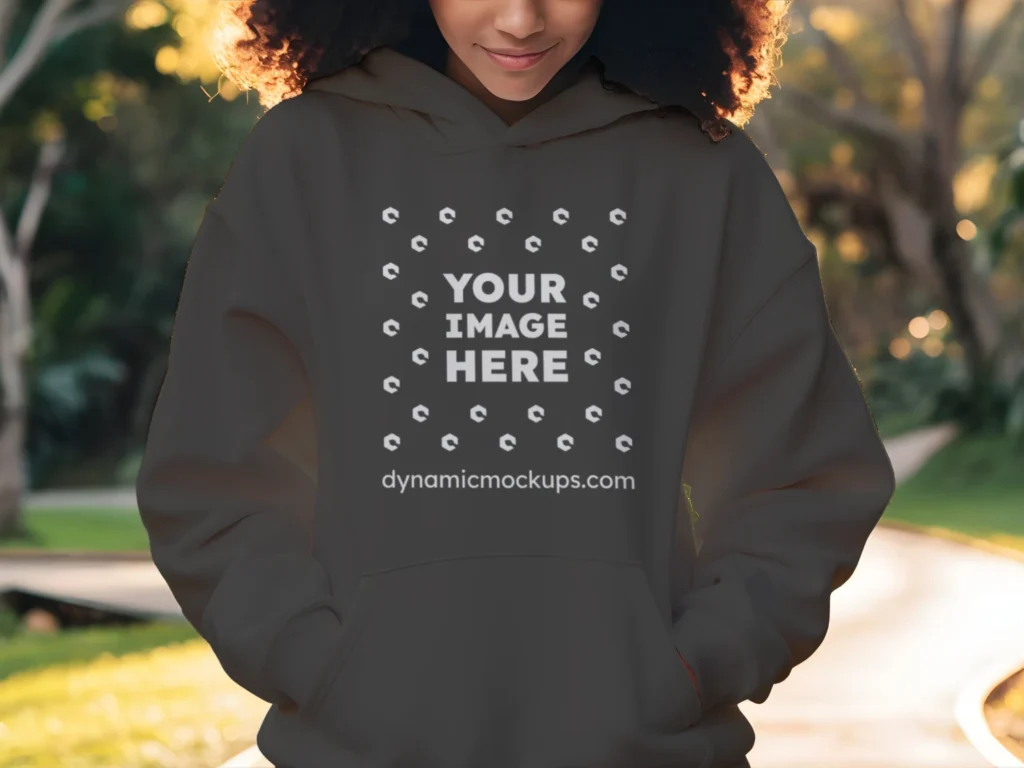 Woman Wearing Dark Gray Hoodie Mockup Front View Template