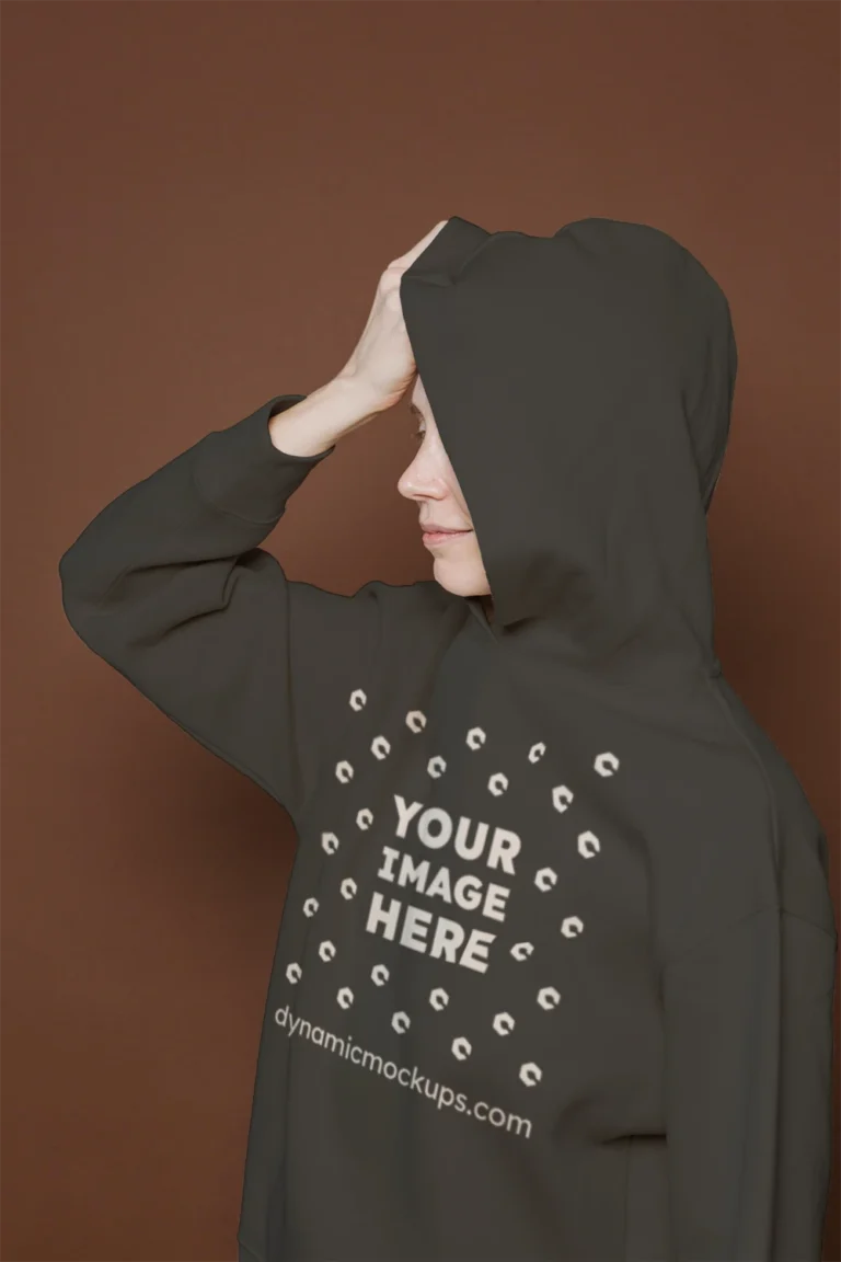 Woman Wearing Dark Gray Hoodie Mockup Front View Template