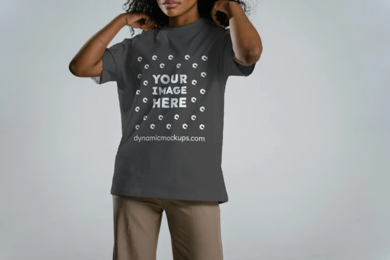 Woman Wearing Dark Gray T-shirt Mockup Front View Template