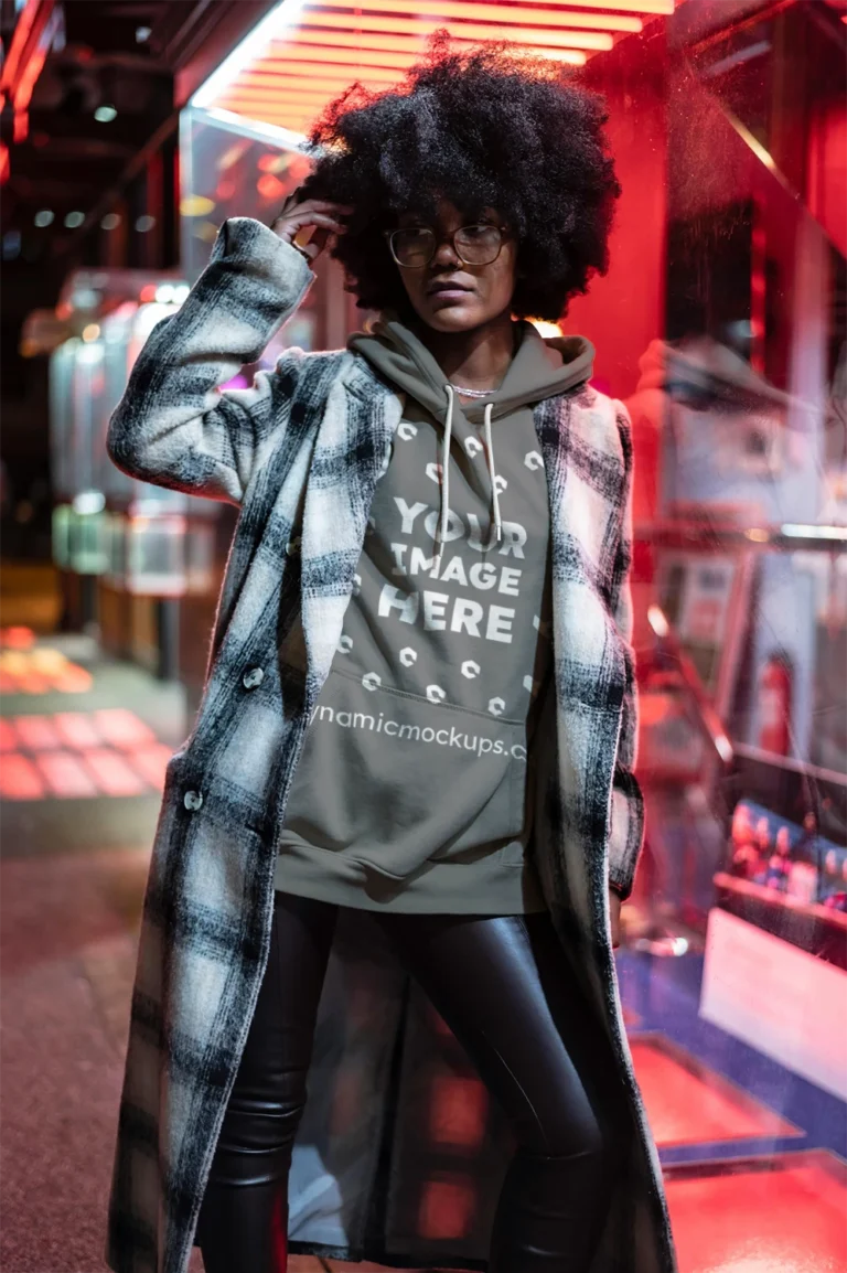 Woman Wearing Gray Hoodie Mockup Front View Template