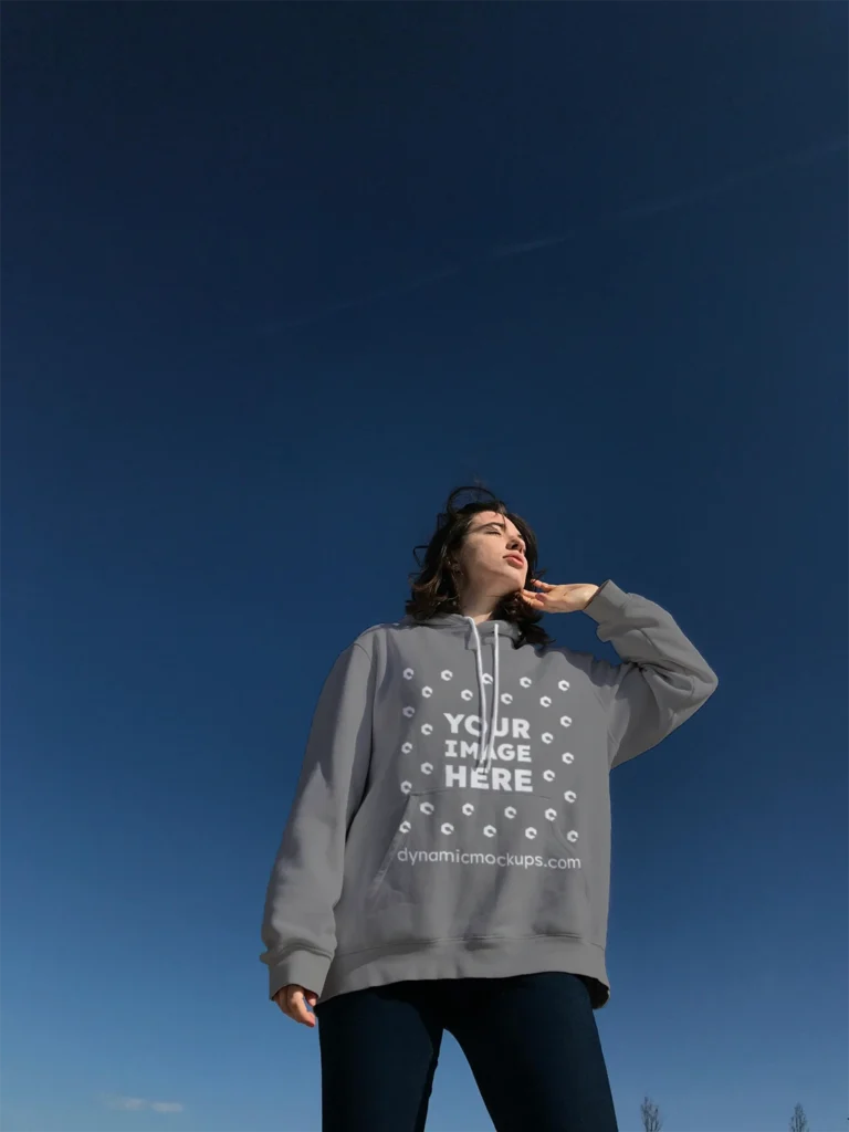 Woman Wearing Gray Hoodie Mockup Front View Template