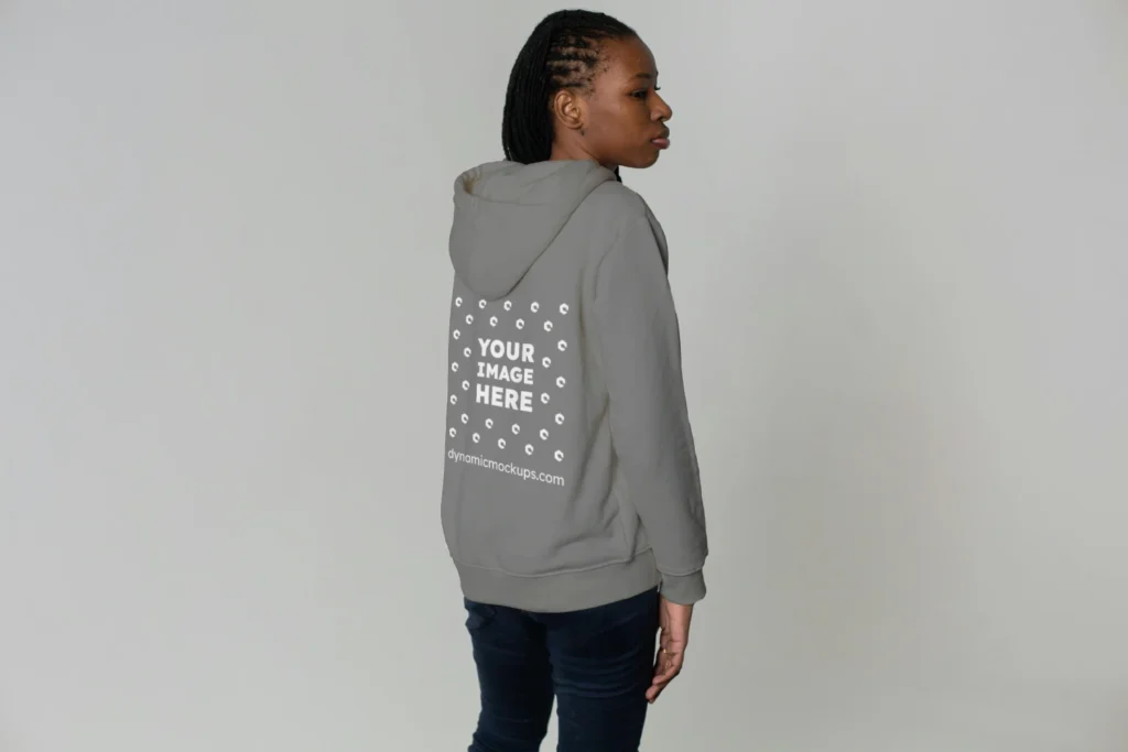Woman Wearing Gray Hoodie Mockup Back View Template