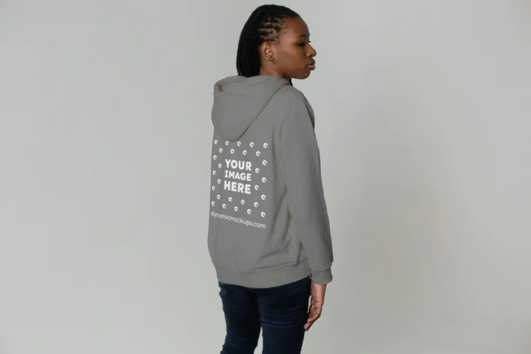 Woman Wearing Gray Hoodie Mockup Back View Template
