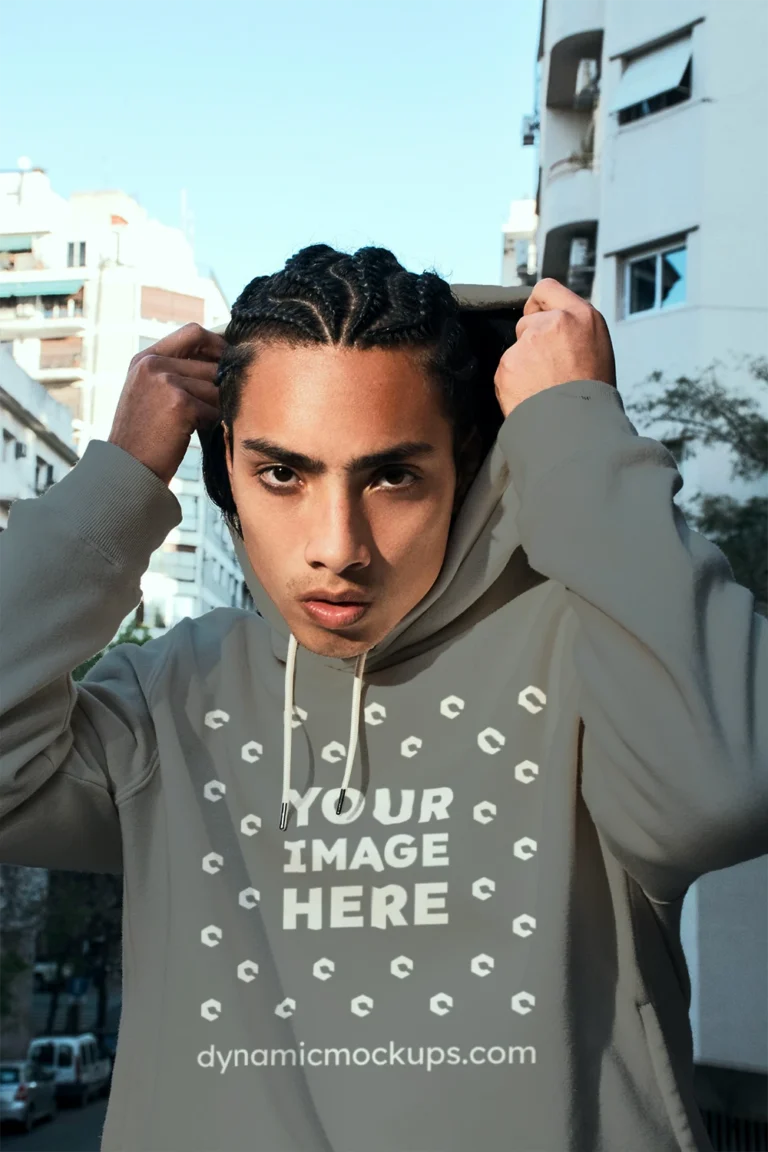 Woman Wearing Gray Hoodie Mockup Front View Template