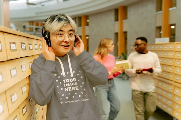 Woman Wearing Gray Hoodie Mockup Front View Template