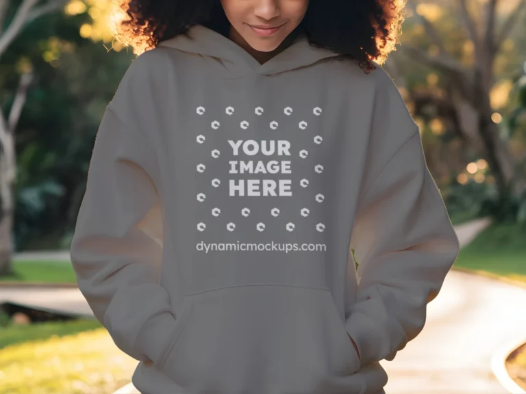 Woman Wearing Gray Hoodie Mockup Front View Template