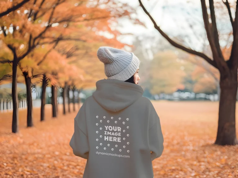 Woman Wearing Gray Hoodie Mockup Back View Template