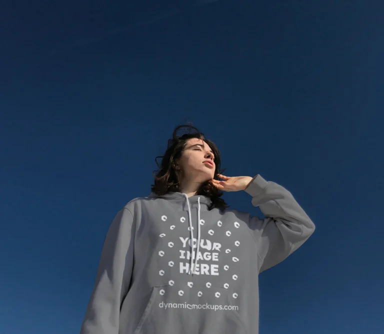 Woman Wearing Gray Hoodie Mockup Front View Template