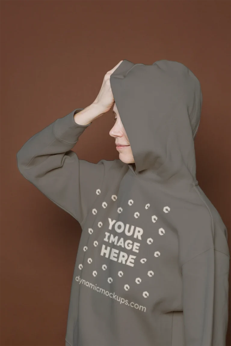 Woman Wearing Gray Hoodie Mockup Front View Template