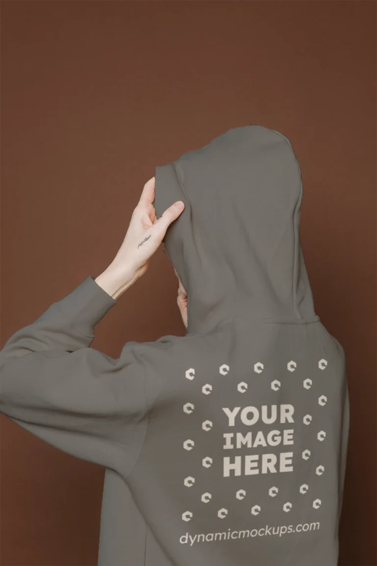Woman Wearing Gray Hoodie Mockup Back View Template