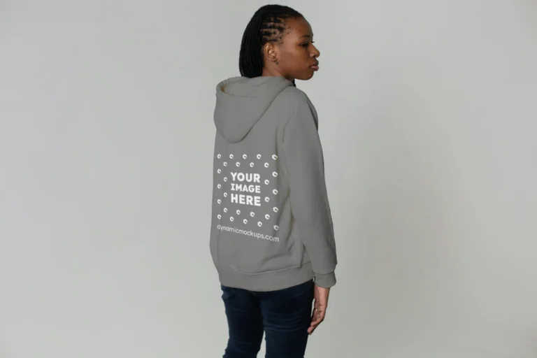 Woman Wearing Gray Hoodie Mockup Back View Template