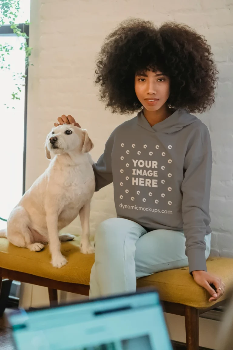 Woman Wearing Gray Hoodie Mockup Front View Template